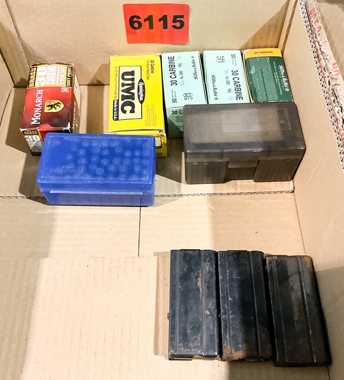 7 - Boxes 30 Carbine, 3 Loaded 30 Carbine Mags 