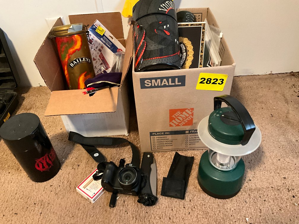 Two Boxes W/ Contents, Pocket Knives, Cogar Boxes & Misc.
