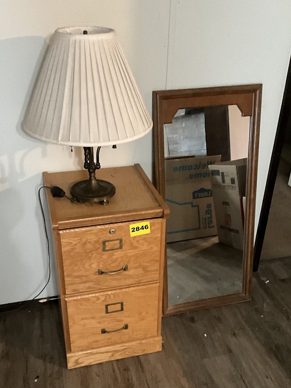 2 Drawer File Cabinet, Lamp, & Mirror