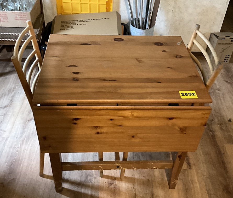 Wood Table W/ Folding Leaves & 2 Chairs 