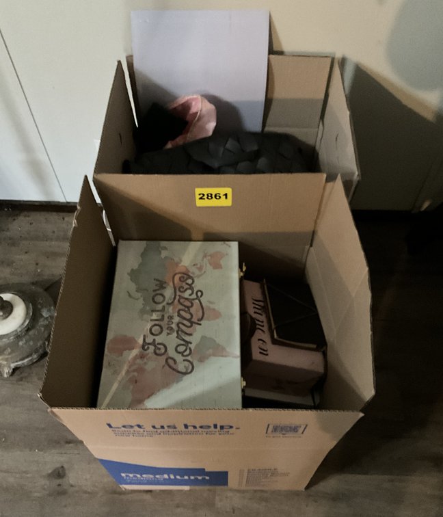 2 Boxes Misc. Bags, Wood Containers, Etc. 