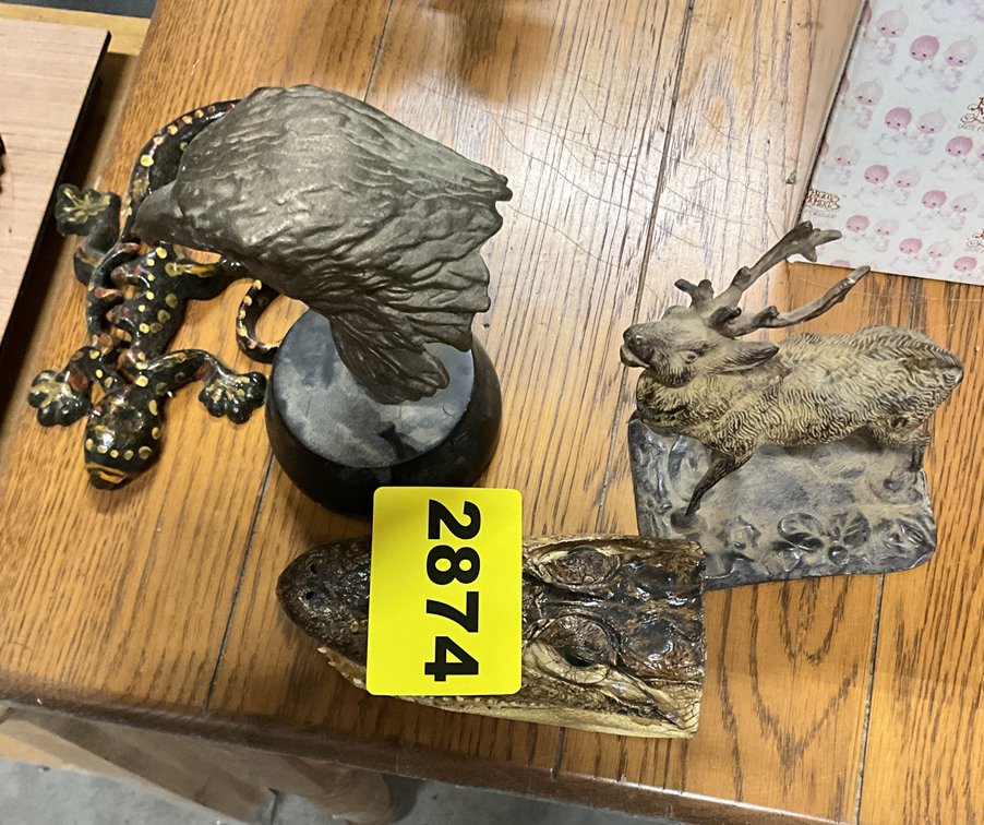 Bronze Elk Eagle, Gator, Cast Iron Lizard