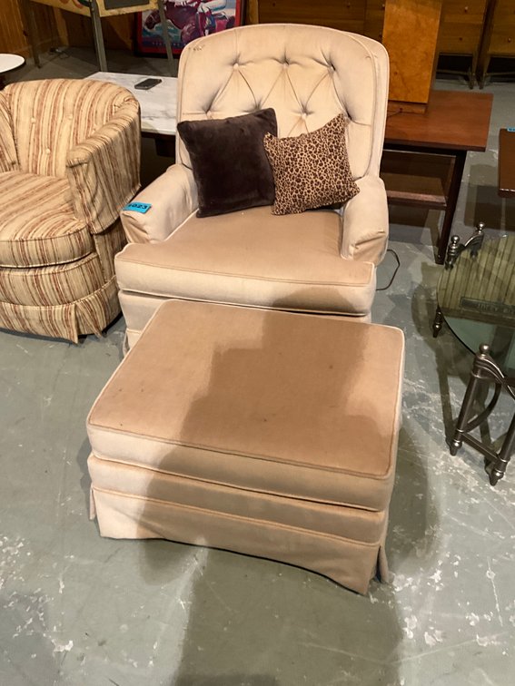 Beige Tufted Rocking Chair With Ottoman