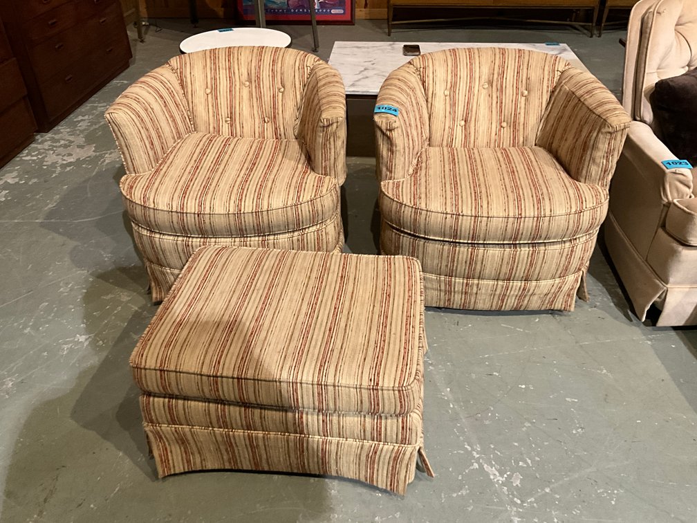2-Striped Upholstered Club Chairs