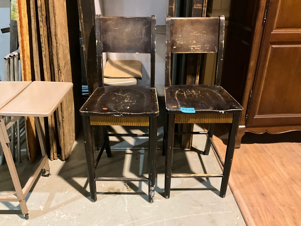 Pair of Distressed Wooden Bar Stools