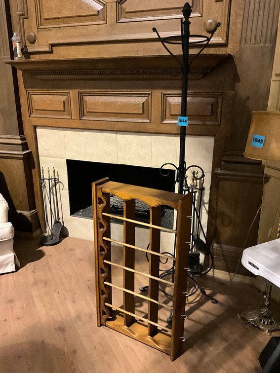 Vintage Wooden Curio & Wrought Iron Coat Rack