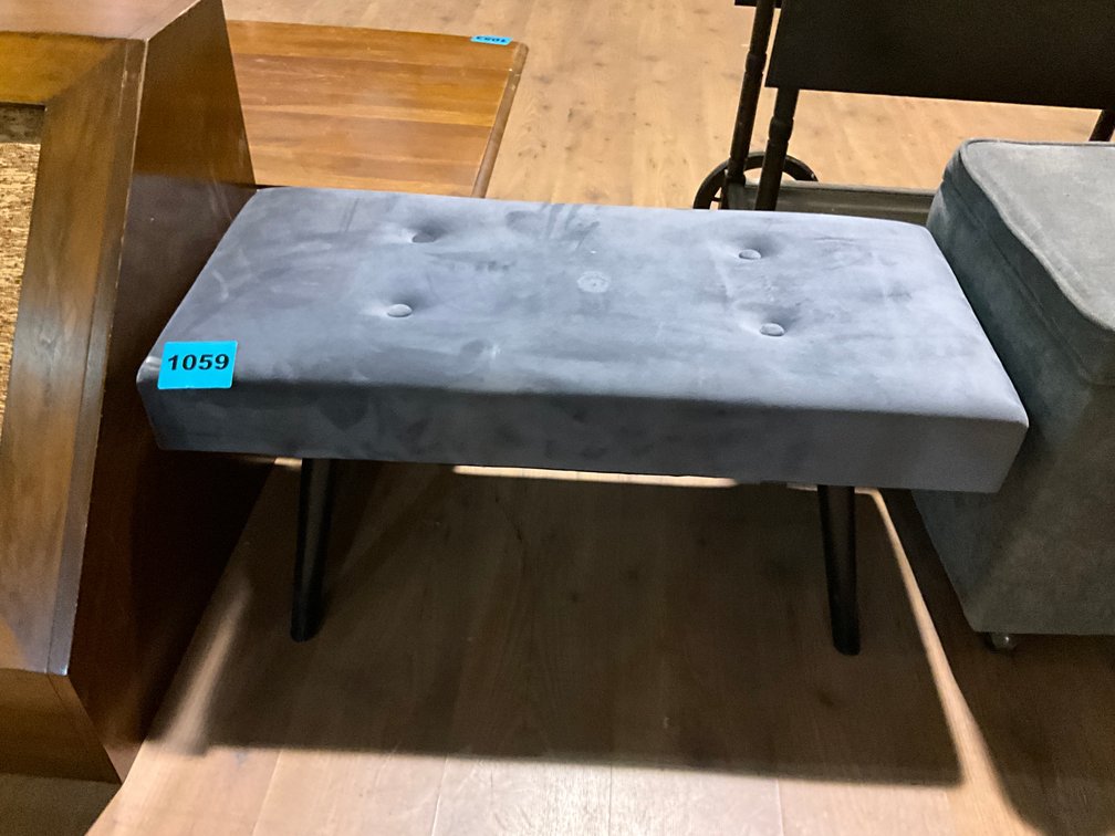 Button-Tufted Grey Upholstered Bench