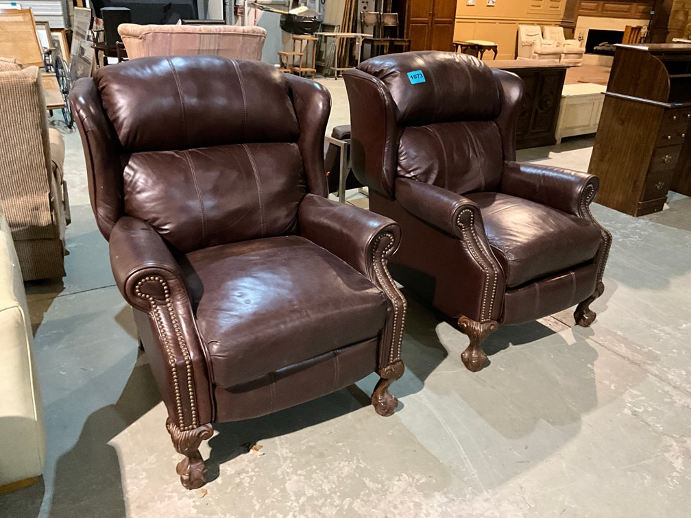 Pair Of Brown Leather Recliners 