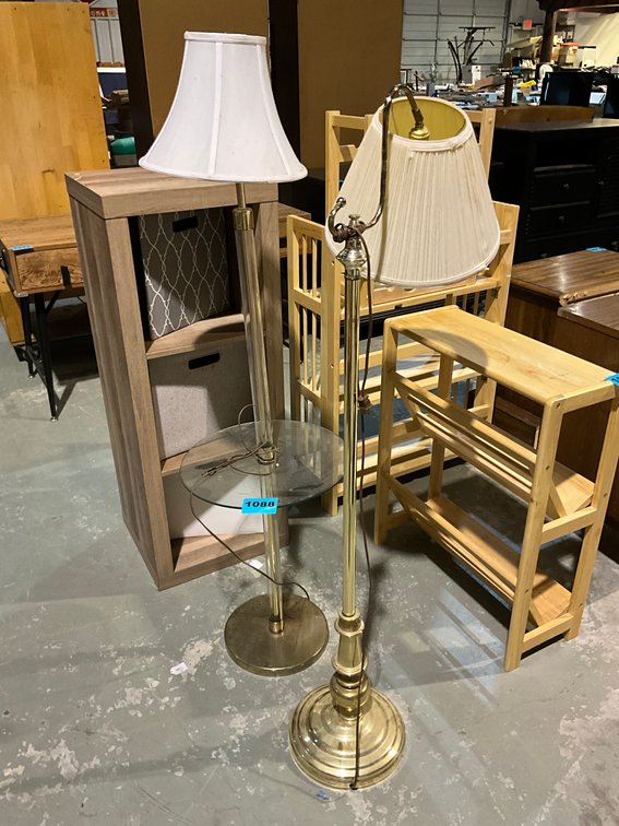 Pair Of Floor Lamps And Glass End Table