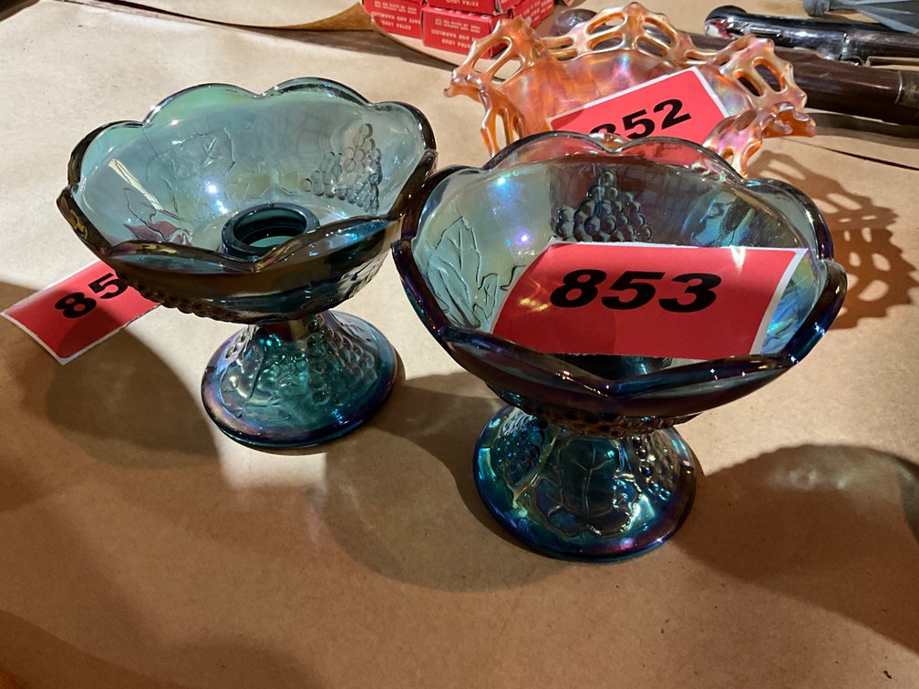 Pair Carnival Glass Candle Stick Holders 