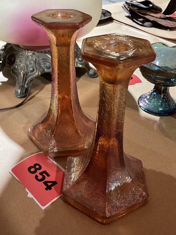 Vintage Carnival Glass Candle Stick Holders 