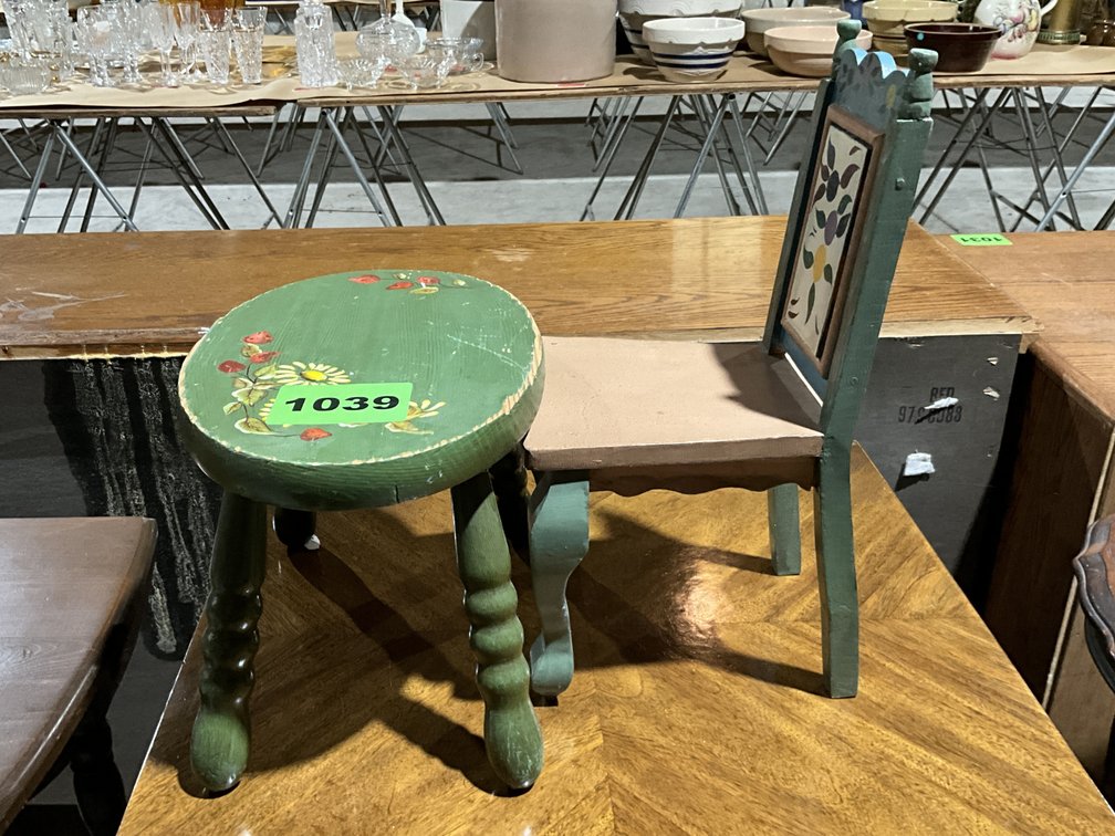 Hand Painted Milk Stool & Mini Chair 