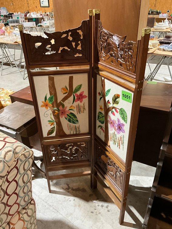 Self Standing Screen With Embroidered Panels Some Damage