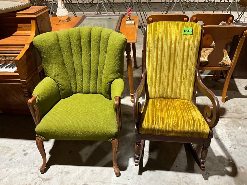 2 Chairs 1 Cloth Covered Rocking Chair &..