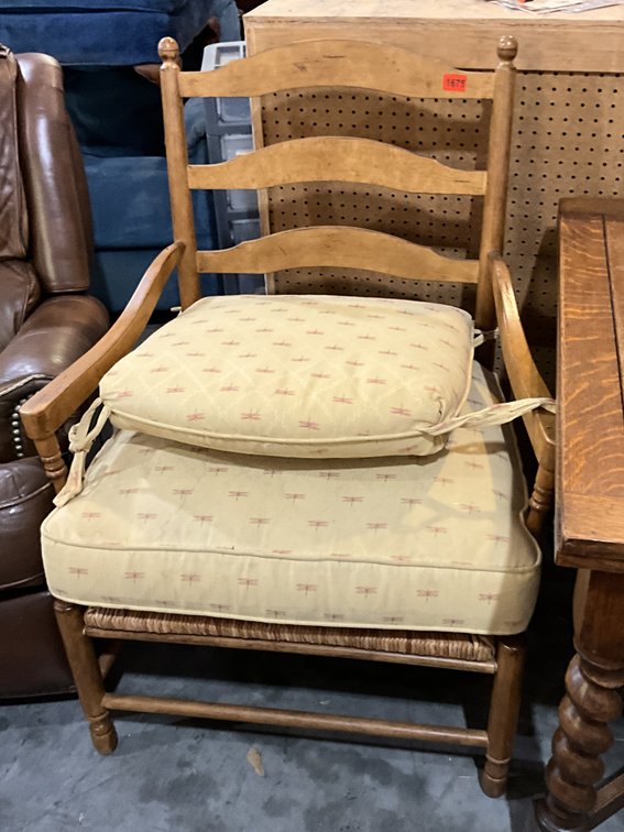 Wicker Seat Arm Chair W/ Cushions 