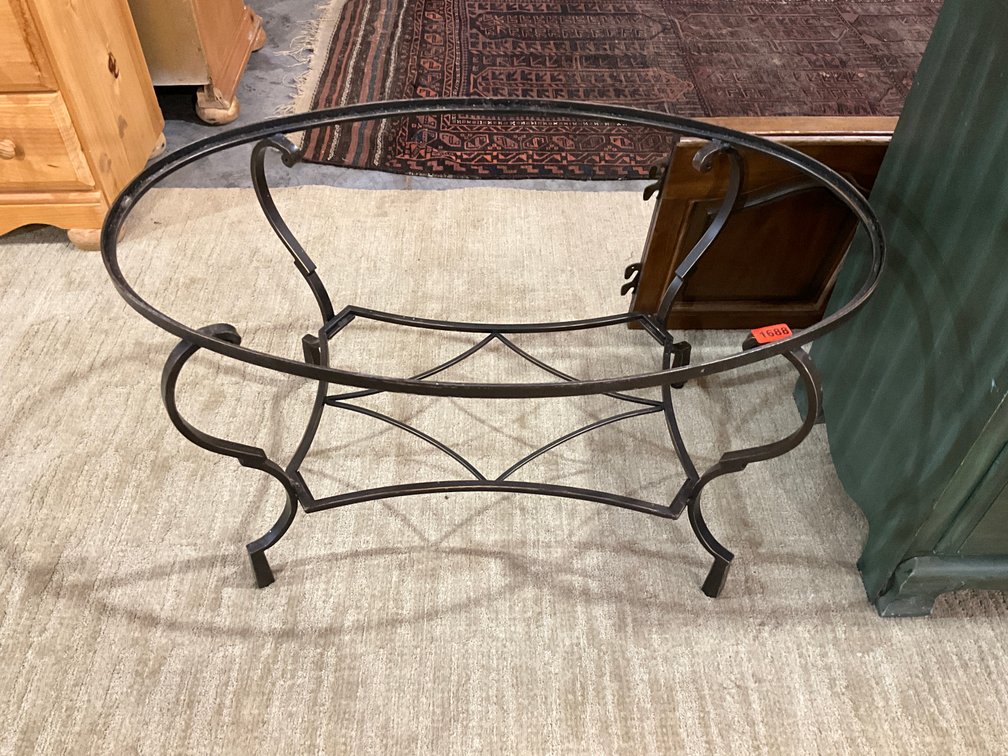 Red Iron Table Base Glass Missing 