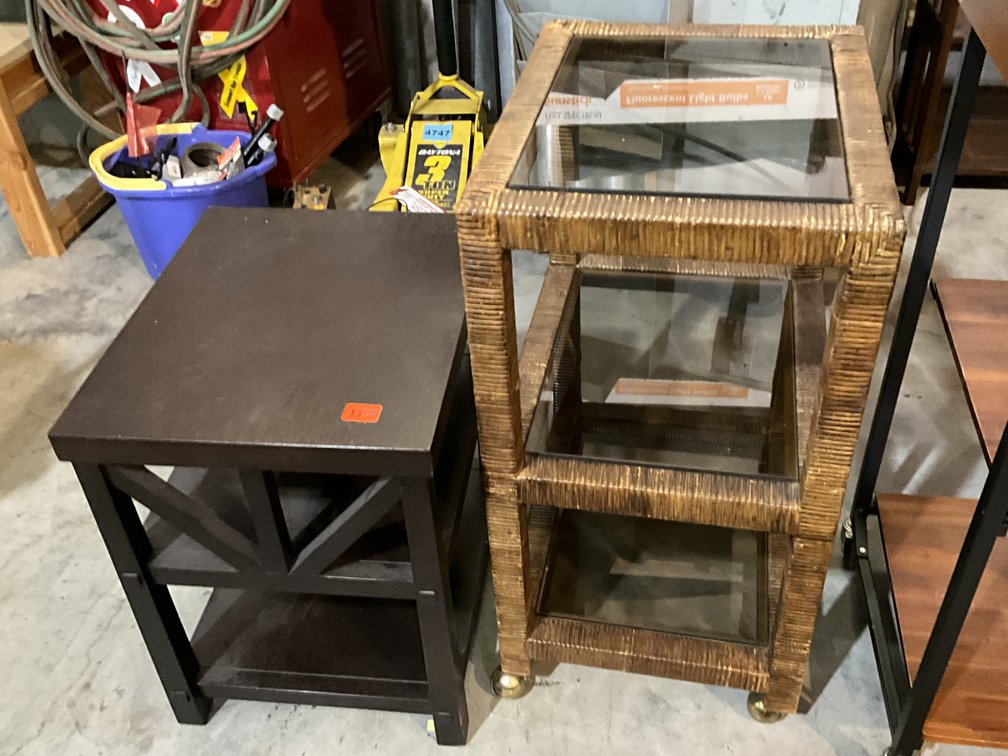 3 Tier Glass Shelves Stand & Wood Side Table15"X19"X30" 