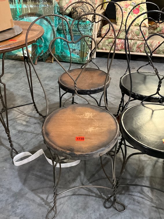 Two Red Iron Ice Cream Parlor Chairs 