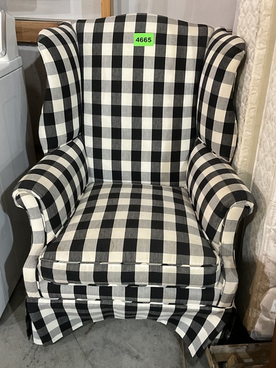 Black & White Checked Wing Back Chair 