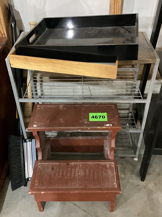 Asst. Items Step Stool, Wire Shelf Unit, Baseball Bat, 