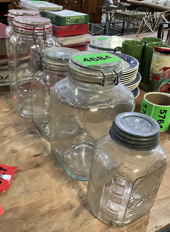 5 Asst. Jars - 1 Vintage Sunshine Coffee Jar & 4 Lock Lid Jars