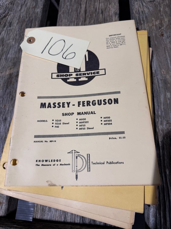 Massey-Ferguson & Ferguson I&T Shop Service Manuals – Assortment - Item Location: Machine Shed – 7826 E Ave, Arlington, Iowa 50606
