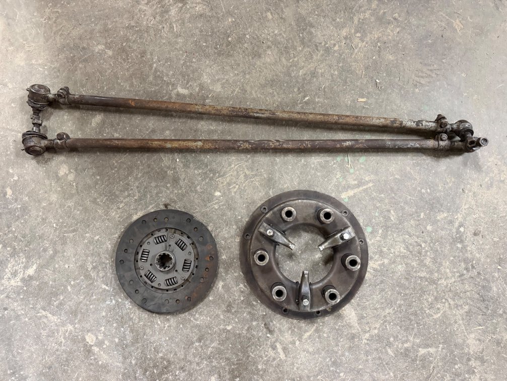 Ferguson TO30 Tractor Engine Clutch/Pressure Plate and 2 Tie Rods for Ferguson TO20, TO30, TE20 - Item Location: Joel's Tractors and Auction, LLC-33587 Hwy. 13 -Strawberry Point - IA - 52076