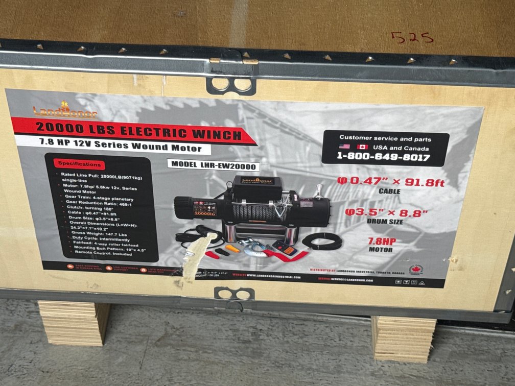 New 20,000 pound electric winch 7.8 hp 12 V