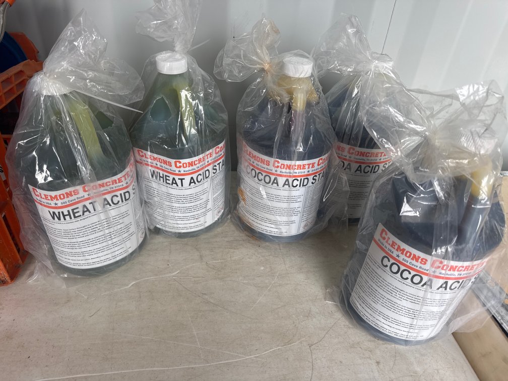 Five total – two wheat, three cocoa Concrete acid stain