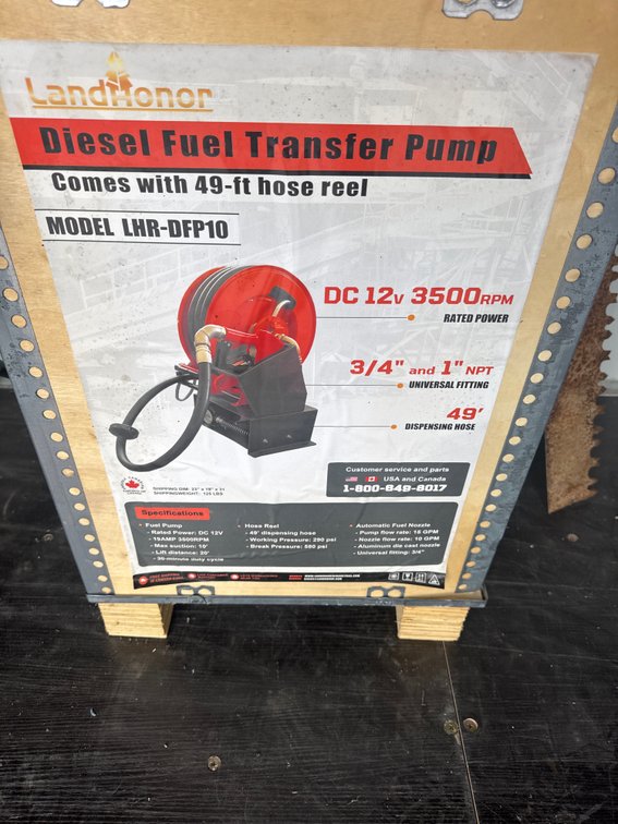 Diesel transfer pump, 12 V, 49 foot hose and reel