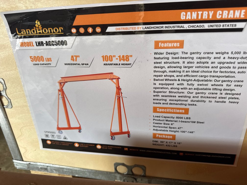 5000 pound rolling Gantry crane
