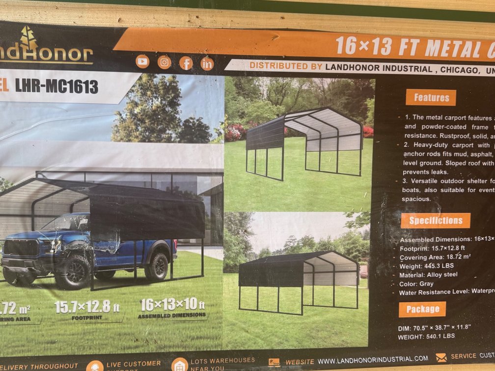 13’x16’ metal Carport Kit.