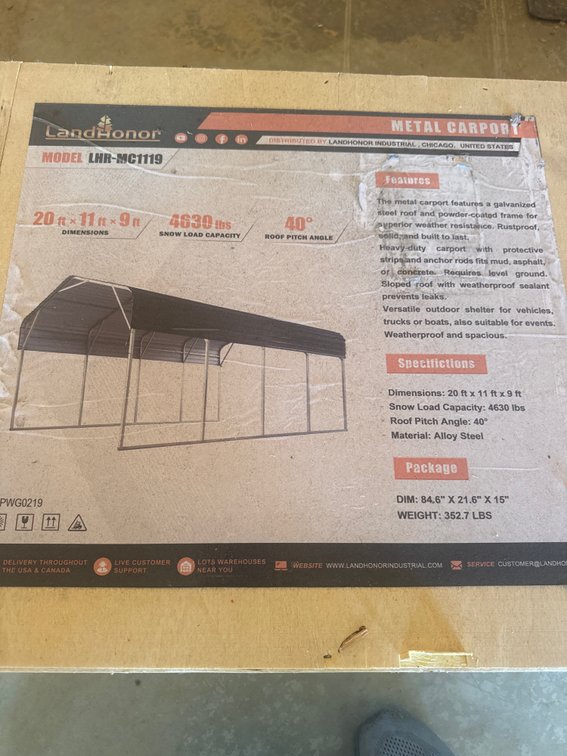 11 x 9 x 20 metal carport kit