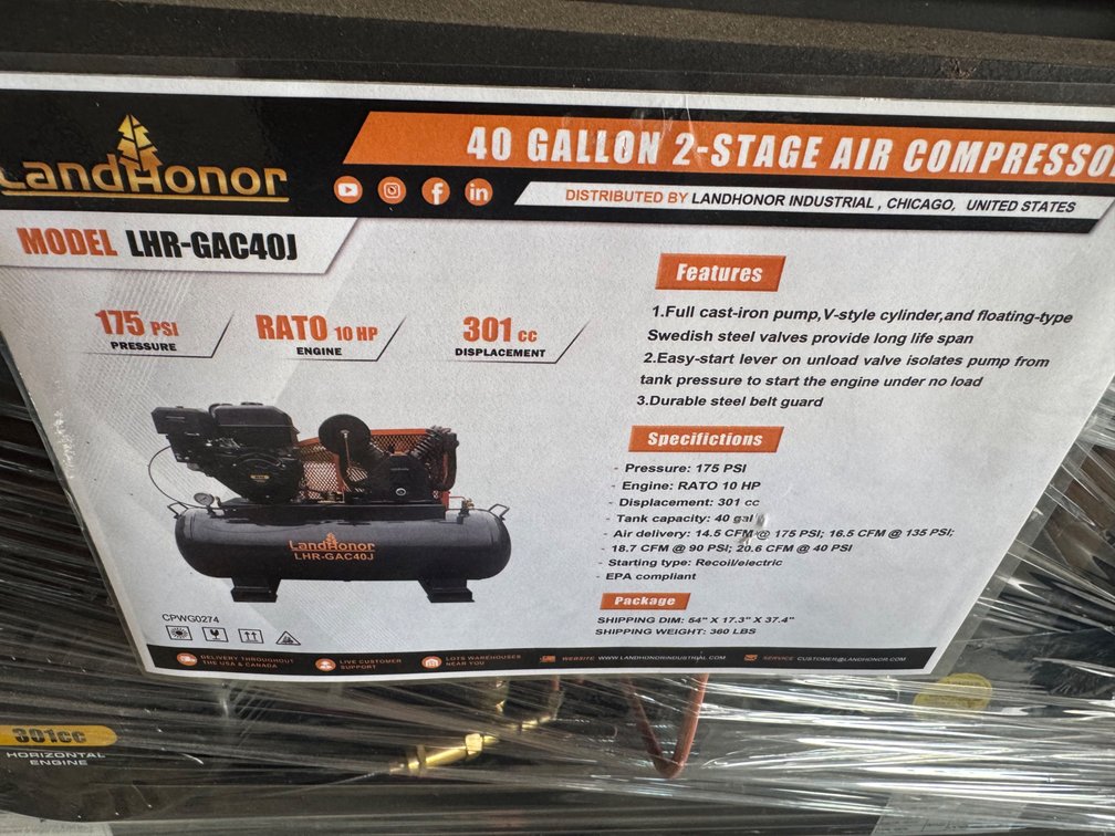 40 gallon, two stage gas air compressor