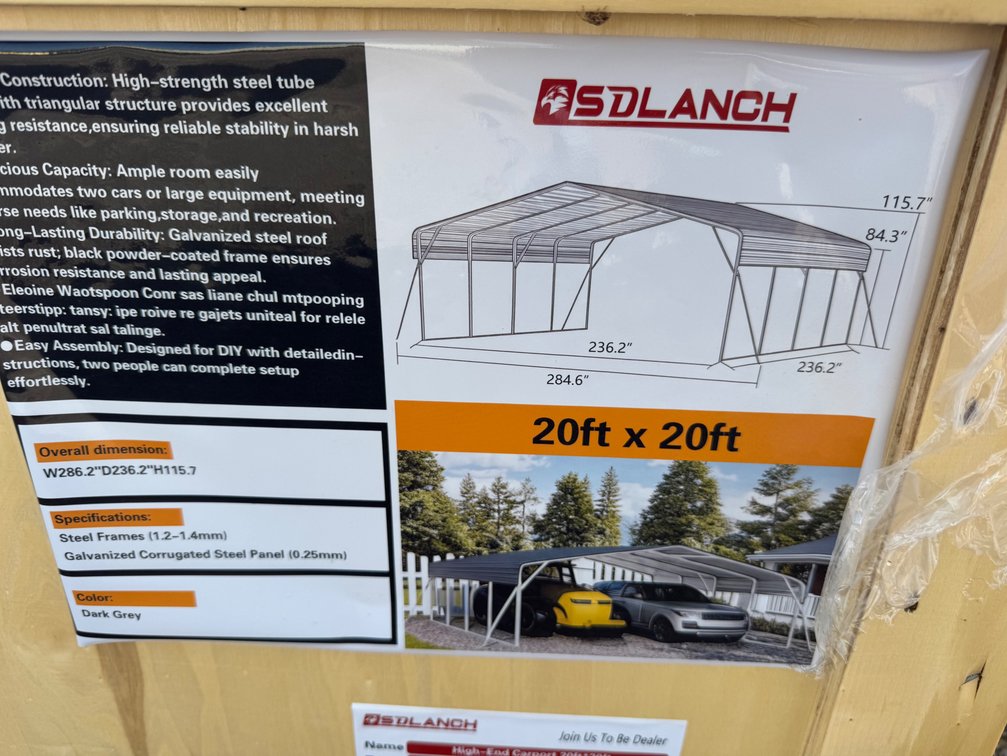 New 20x20 carport