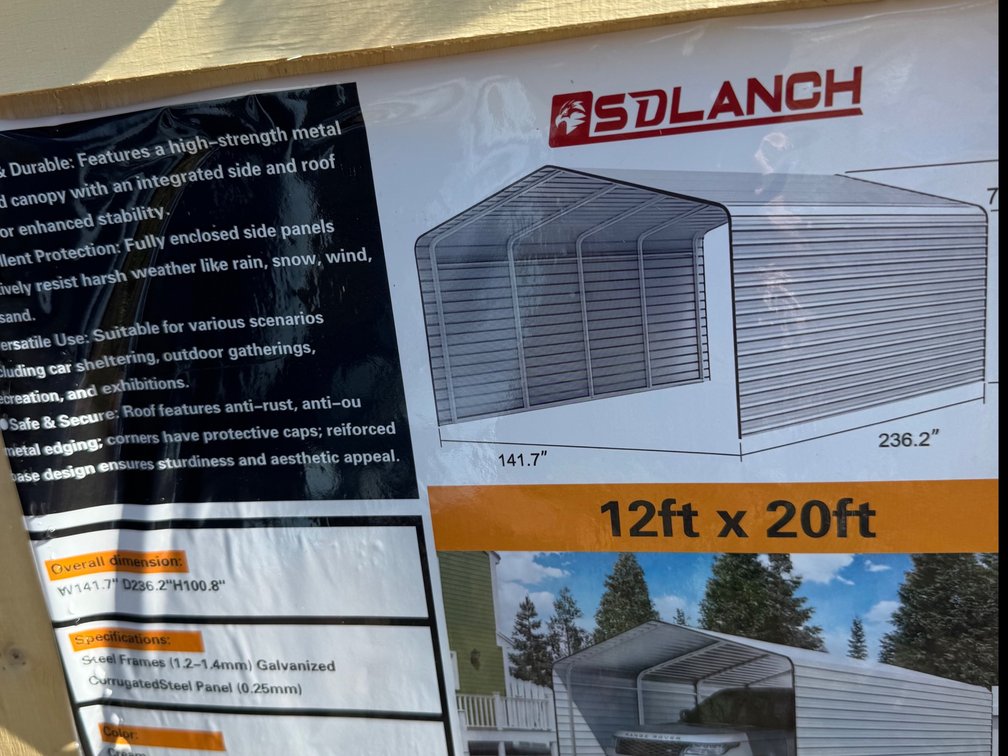 New SD Launch 12x20 carport