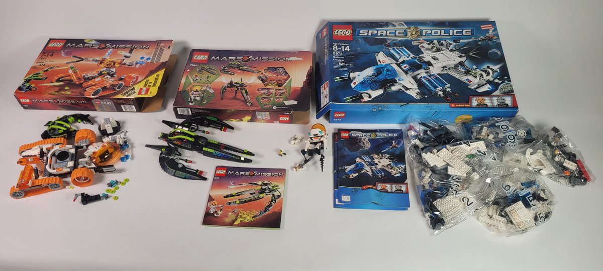 LEGO Mars Mission MT-31 Claw-Tank Ambush 7697, Mars Mission Iron Condor 7646, and Space Police Galactic Enforcer 5974