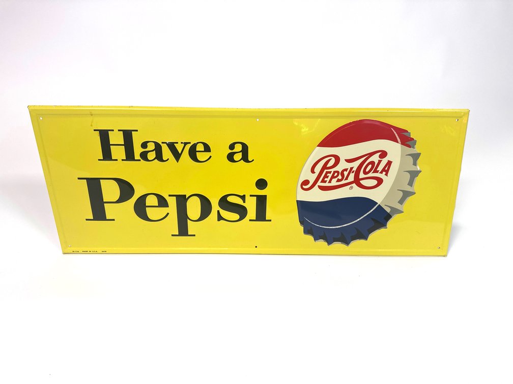 NOS late 1950s – early 60s have a Pepsi single sided tin sign. 