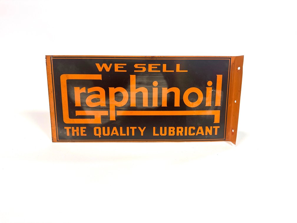 Graphin Oil Quality Lubricant single sided tin flange sign.