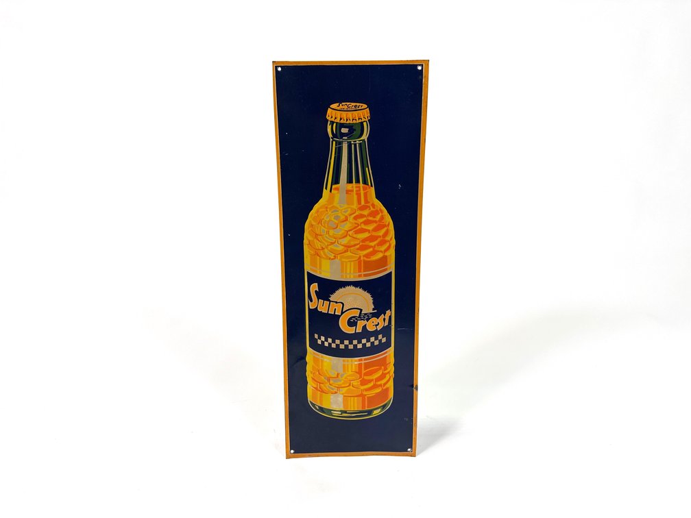 1940s Suncrest Orange Soda single-sided tin sign.