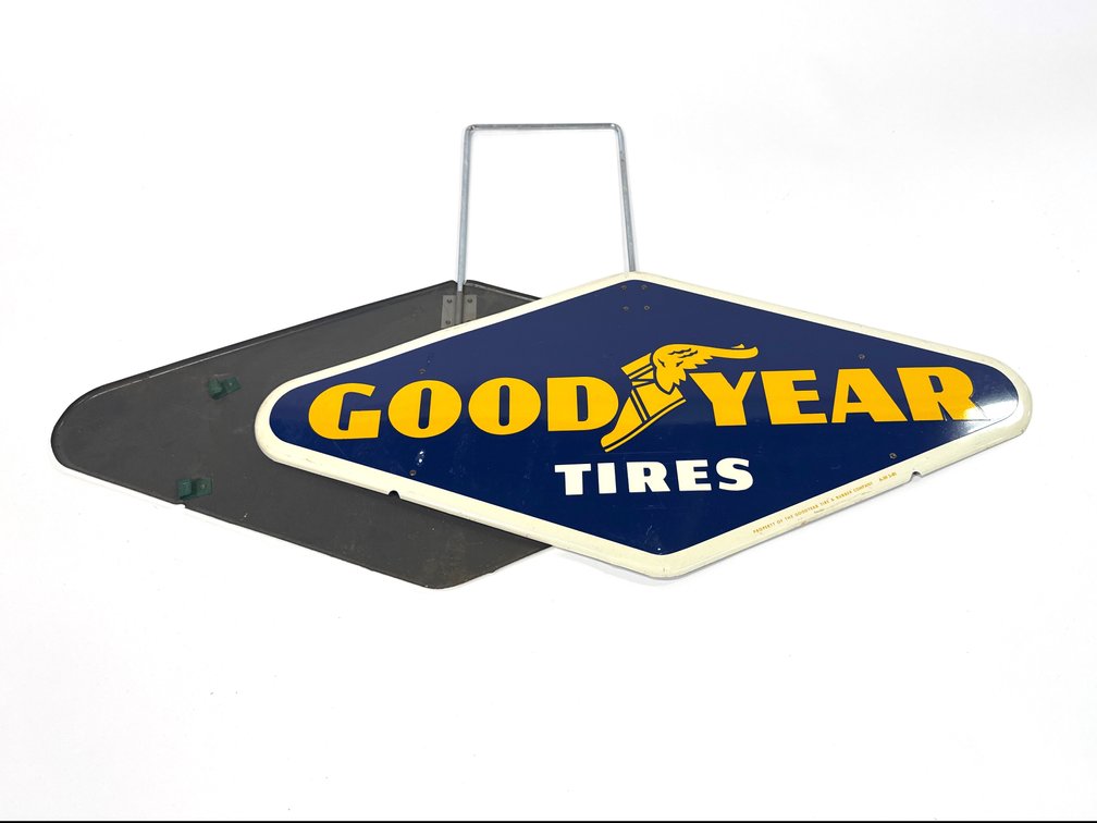 1950s Goodyear Tires double sided metal tire display rack.