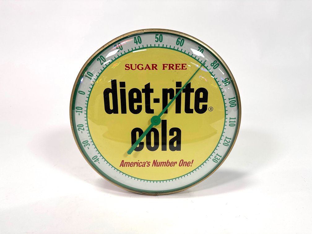 Early 1960s Diet Rite Cola single sided glass faced dial the thermometer.