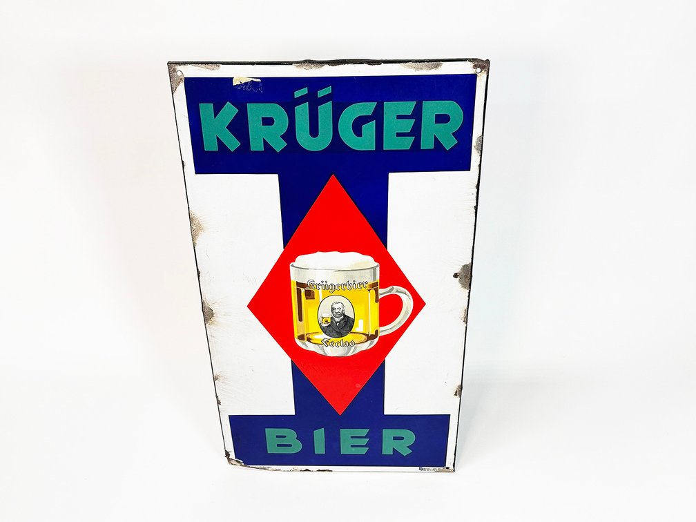 1930s Kruger Bier single-sided porcelain tavern sign.