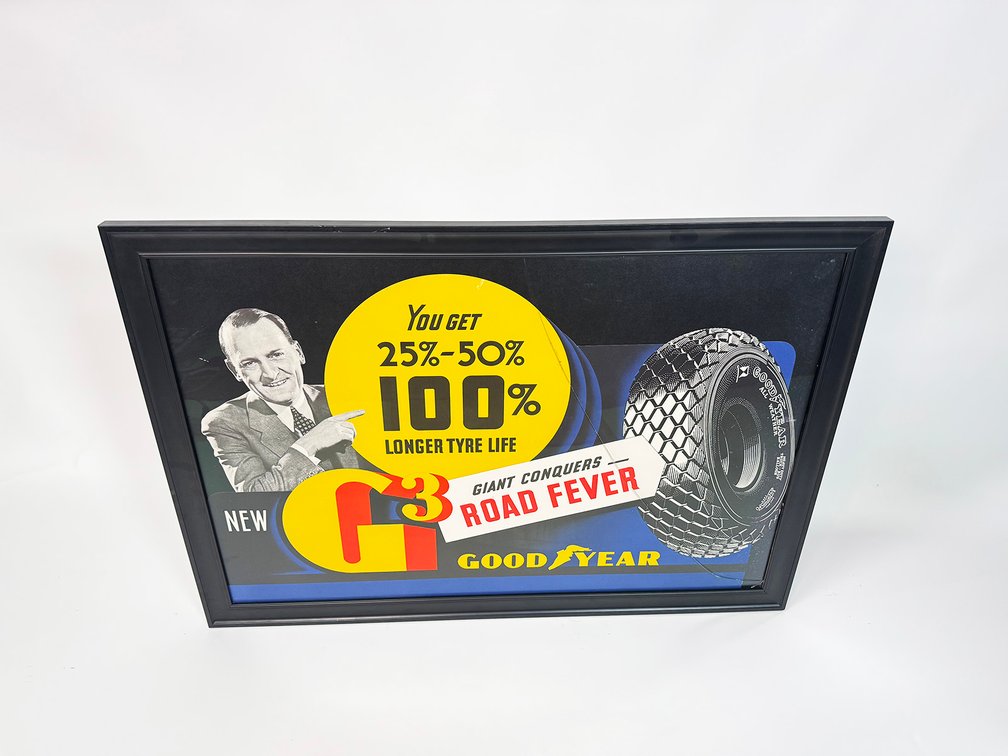 NOS 1930s Goodyear Tires store display die-cut poster. 
