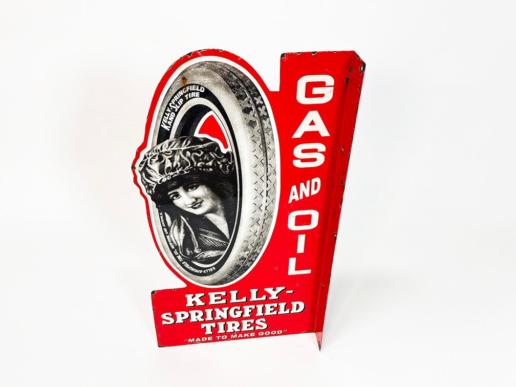 Reproduction - Kelly Springfield Tires double-sided porcelain flange sign.