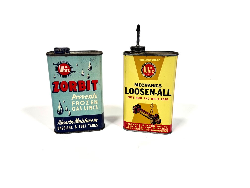Lot of two 1950s whiz products one pint tins. 