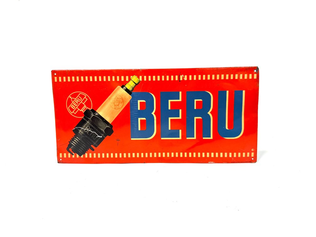 Unusual 1940s Beru spark plugs single sided 10 garage sign.