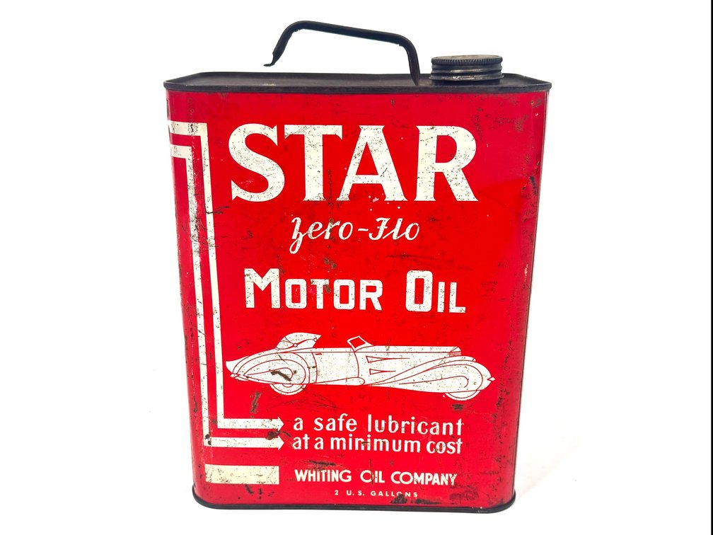 Circuit 1930s star motor oil 2 gallon tin.