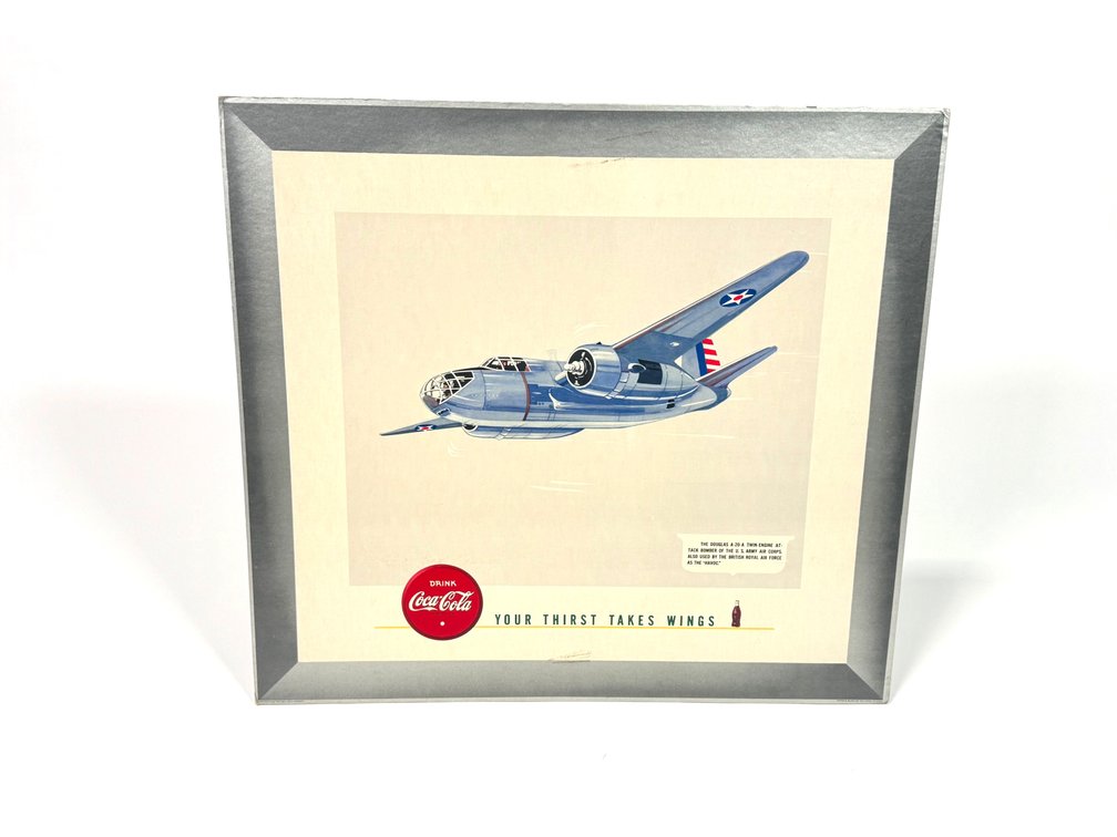 World War II era Coca-Cola your thirst takes wings cardboard diner sign. 
