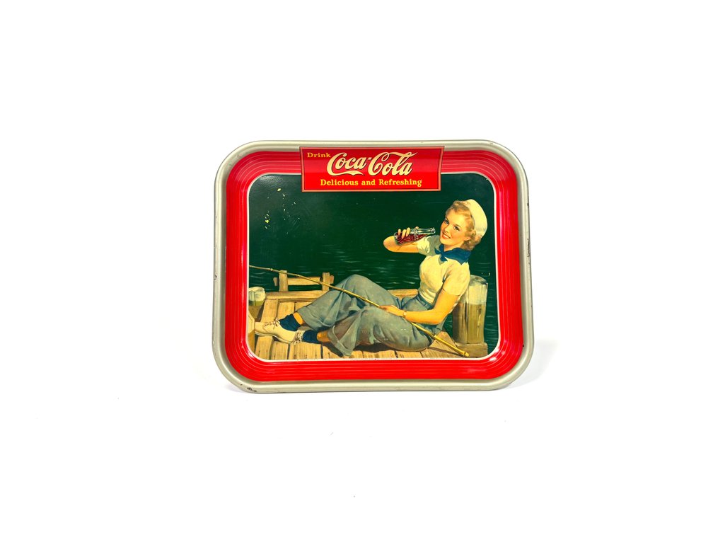 1940 Coca-Cola sailor girl metal diner serving tray.